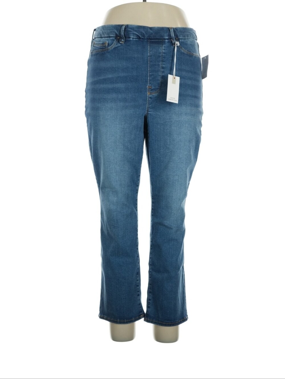 NWT Good American Power Stretch Pull On Straight Jeans Indigo 2XL